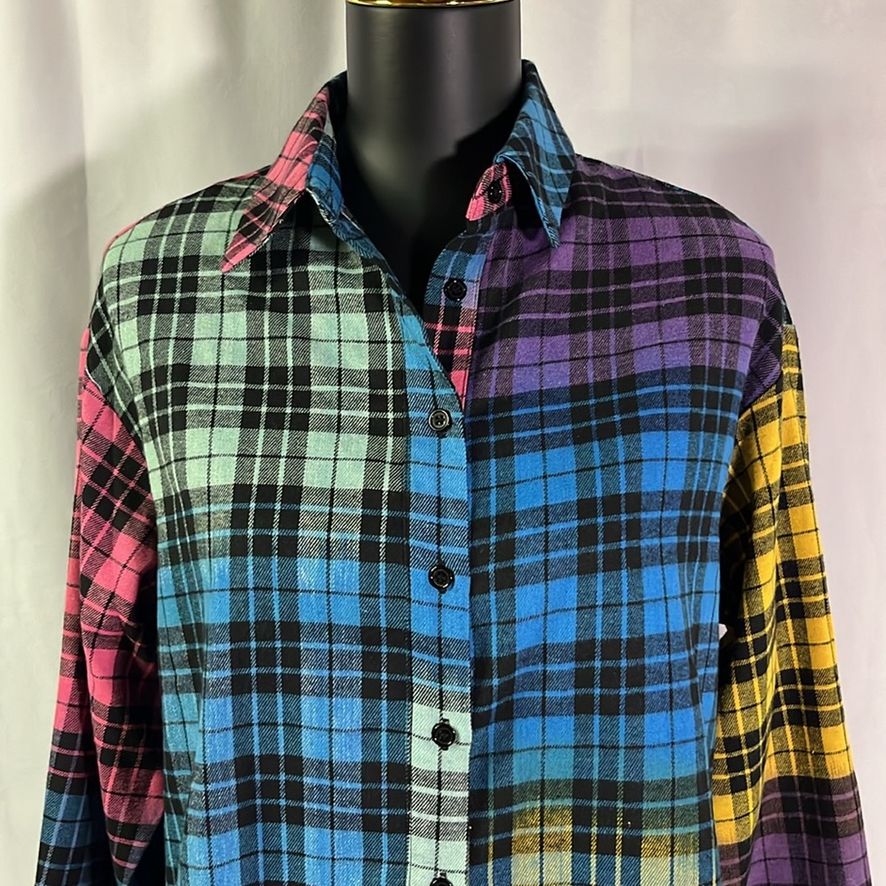 NWT Cider Multicolor Plaid Patchwork Oversized Bu… - image 4
